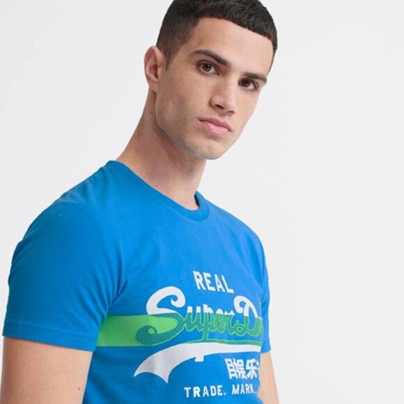 SUPERDRY Men’s Vintage Logo Cross Hatch Tee Electric Blue - Picture 5 of 6